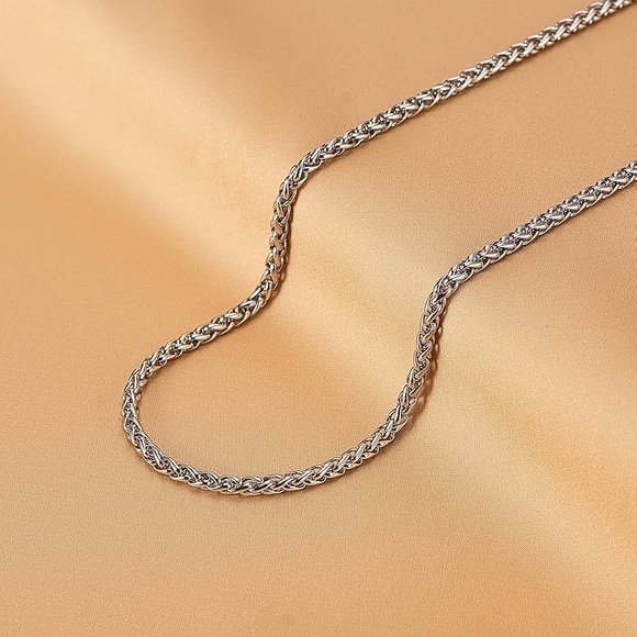 Silver Cable Linked Chain Necklace**Interlocking Wheat Chain* Minimalist*YB - Picture 3 of 5